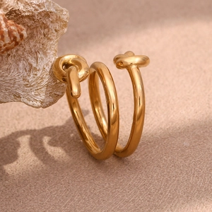 18K gold plated stainless steel triple layered knot ring with polished spiral design