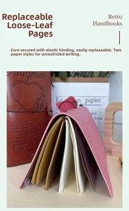 Detail of A6 leather binder notebook with vintage rope closure and refillable paper inserts