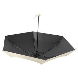 Parapluie pliant à 6 baleines avec revêtement UV noir et extérieur beige minimaliste