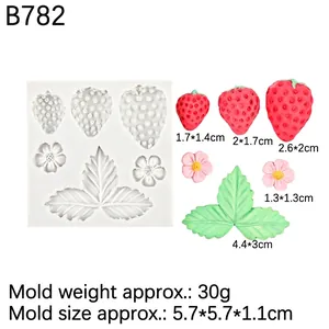 Moule en silicone fraises et fleurs pour décoration de gâteaux et loisirs créatifs