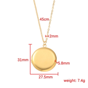 Dimensions détaillées d'un collier médaillon en acier inoxydable doré 316L avec mesures