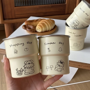 Stainless Steel Mug Cute Cartoon Dog Pattern Stackable Camping Cup Portable Travel Drinkware For Outdoor Picnic Ins Style