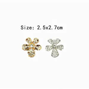 Accessoires fleurs en strass doré et argenté pour bijoux DIY et coques de téléphone