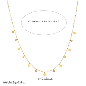 Collier en acier inoxydable doré avec pendentifs étoile et breloques en zircone cubique