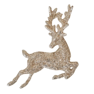 Sparkling gold sequin reindeer Christmas hanging ornament with a festive glitter finish