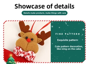Close-up of felt reindeer Christmas ornament with checkered bow and soft texture
