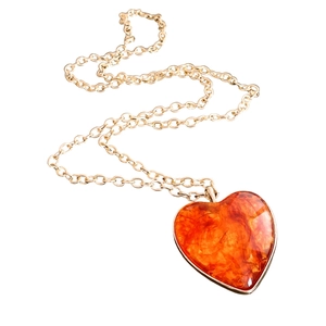 Maillard style heart pendant necklace with vintage gold chain and amber resin stone