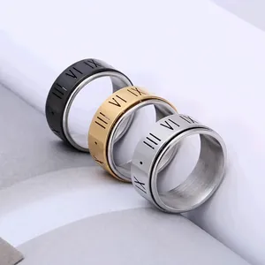 Römische Ziffern Edelstahl Rotierender Spinner Ring Stressabbau Fidget Band Schmuck Für Damen Und Herren Retro Stil