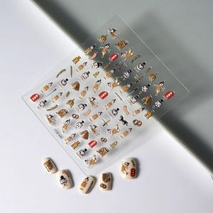 Macro detail of ancient Chinese warrior nail art stickers with gold soldier and horse motifs