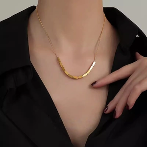 Geometric Square Slider Pendant Necklace Copper Gold Plated Snake Chain Minimalist Choker Jewelry For Women Trendy