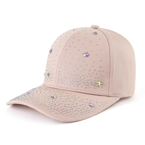 Pink rhinestone baseball cap for women with sparkling stars and a 45-degree side view