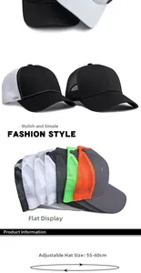 Adjustable mesh baseball cap details showing breathable back and 55-60cm sizing