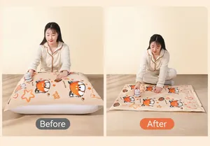 Before and after comparison of vacuum compression bag for space-saving clothes storage