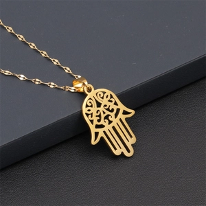 Hamsa Hand Moon Star Pendant Necklace Stainless Steel Hollow Out Hip Hop Religious Jewelry For Men Women