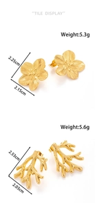Detailed size and weight specs for gold flower and coral stainless steel earrings