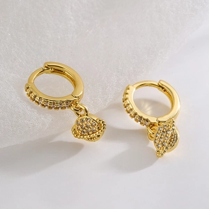 Exquisite gold-plated geometric cloud earrings with zircon micro-paving on a white background