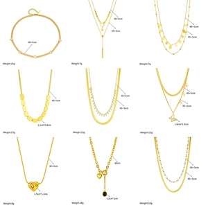 Collection of gold stainless steel necklaces with butterfly star and heart pendants