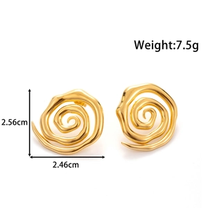 Minimalist spiral stainless steel earrings in gold finish with dimensions and weight