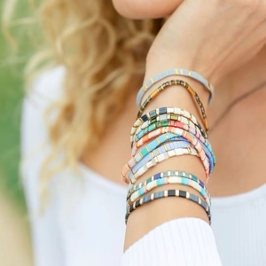 Tila Bead Bracelet Colorful Glass Tile Geometric Elastic Bangle For Women Bohemian Retro Style Summer Jewelry Gift