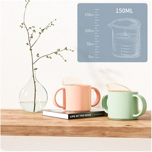 Pink and green 150ml toddler training cups with dual handles and silicone straw