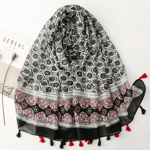 Femmes Écharpe Châle Bohème À Imprimé Floral Voile De Polyester Léger À Glands Style Ethnique Rétro Voyage Solaire