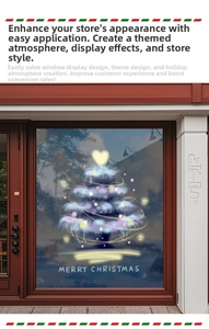 Autocollant sapin de Noël bleu brillant avec texte Merry Christmas pour décor de vitres
