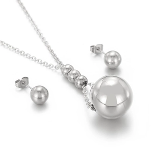 Minimalist silver titanium steel bead jewelry set with ball pendant necklace and earrings