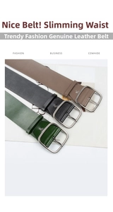 Three premium cowhide corset belts in black, brown, and green with vintage metal buckles