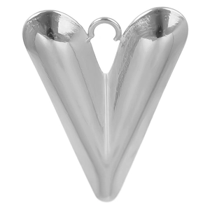 Macro shot of silver V-shaped heart pendant in polished 304 stainless steel