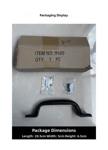 Industrial cast iron handle hardware set with screws and packaging dimensions