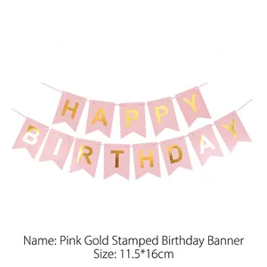 Pink and gold Happy Birthday fishtail bunting banner for festive party decorations