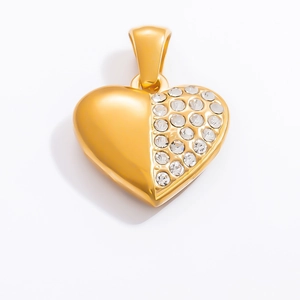Pendentif cœur en acier inoxydable doré 18k avec détails en zircons brillants sertis