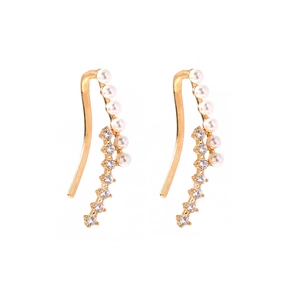 Elegant gold constellation earrings with white pearls and sparkling zircons in a linear design
