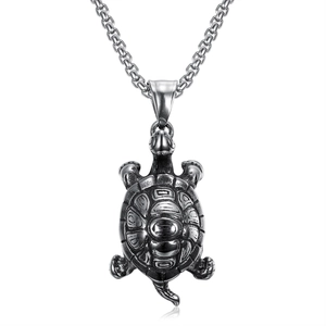 Vintage stainless steel turtle pendant necklace with silver box chain for men