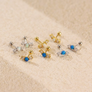 Elegant S925 silver opal stud earrings with cubic zirconia and screw ball back closure