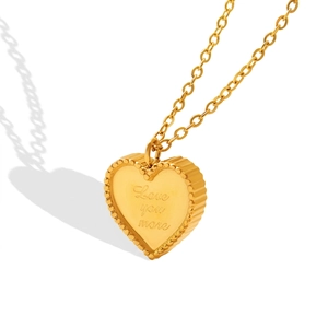 Collier Pendentif Coeur Gravé Love You More En Acier Inoxydable Plaqué Or 18 Carats Bijoux Fins Finition Givrée Femme
