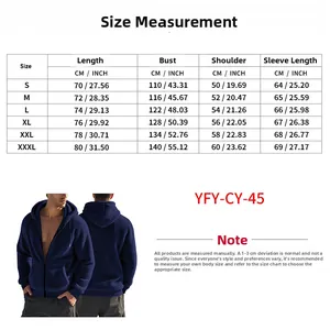 Men's hooded jacket size chart with CM and INCH measurements for S to XXXL sizes