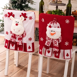 Festliche Weihnachts-Stuhlhussen mit 3D-Rentier und Schneemann für die Dekoration zu Hause