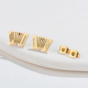 Boucles d'oreilles accordéon dorées vintage avec détails fins d'instrument de musique