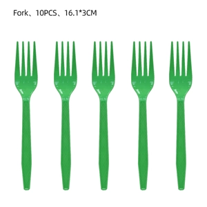 Set of 10 green plastic forks for Hawaii party measuring 16.1x3cm on white background