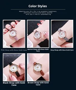 Selection of slim leather strap watches with rose gold cases and Roman numeral dials