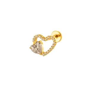 G23 Titanium gold hollow heart labret stud with sparkling zircon gemstones
