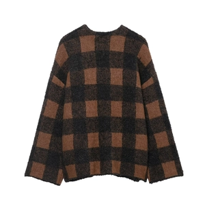 Vintage brown and black checkered knit cardigan sweater in a relaxed fit with soft texture