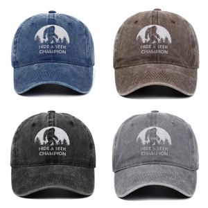 Bigfoot Sasquatch Embroidery Washed Cotton Baseball Cap Hide And Seek Champion Vintage Distressed Adjustable Retro Dad Hat