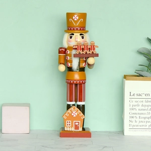 Christmas Wooden Nutcracker Soldier Ornament Gingerbread House Chef Theme Hand Painted Decorative Desktop Holiday Craft