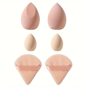 6-piece nude gradient makeup sponge set with teardrop blenders and triangle puffs