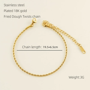 Detail view of 18K gold plated stainless steel twisted chain with lobster clasp and tag