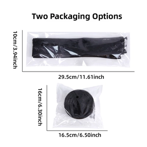 Two packaging options for black lace ribbon including flat pack and compact roll styles