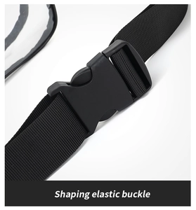 Detail of adjustable black plastic buckle and durable nylon strap on transparent bag