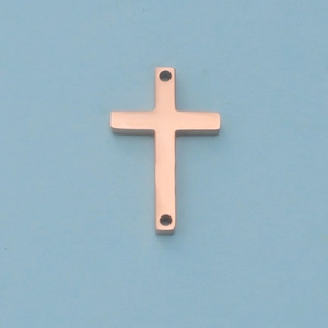 Polished rose gold stainless steel cross connector with double holes for jewelry making